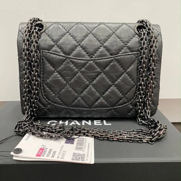CHANEL MINI REISSUE FLAP BAG 2.55 BLACK chain CALFSKIN LEATHER BAG 2021 - Picture 6 of 10